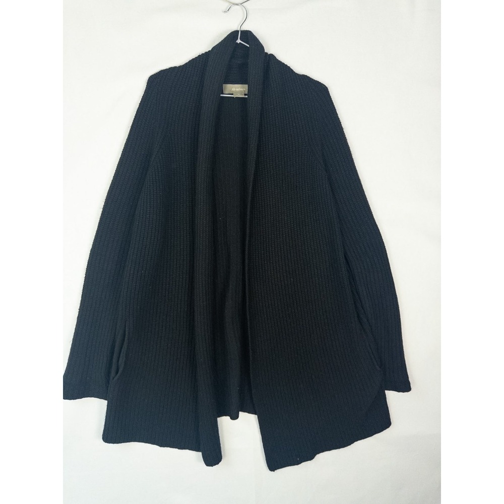 Ply Cashmere Womens Black Open Front Shawl Collar Chunky Knit Cardigan Sweater M
